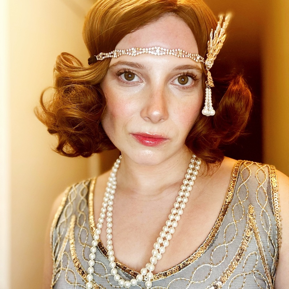 1920s Flapper Beaded Dress, Necklace, and Headband